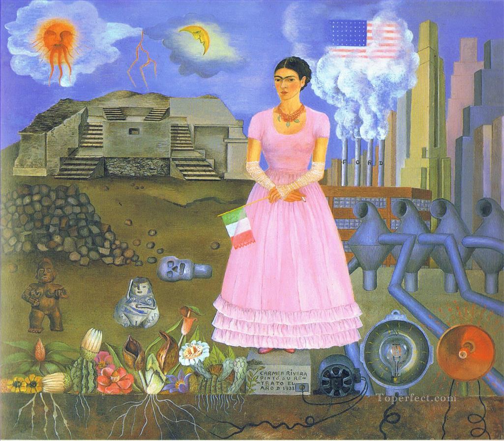 Self Portrait Along the Borderline Between Mexico and the United States feminism Frida Kahlo Oil Paintings